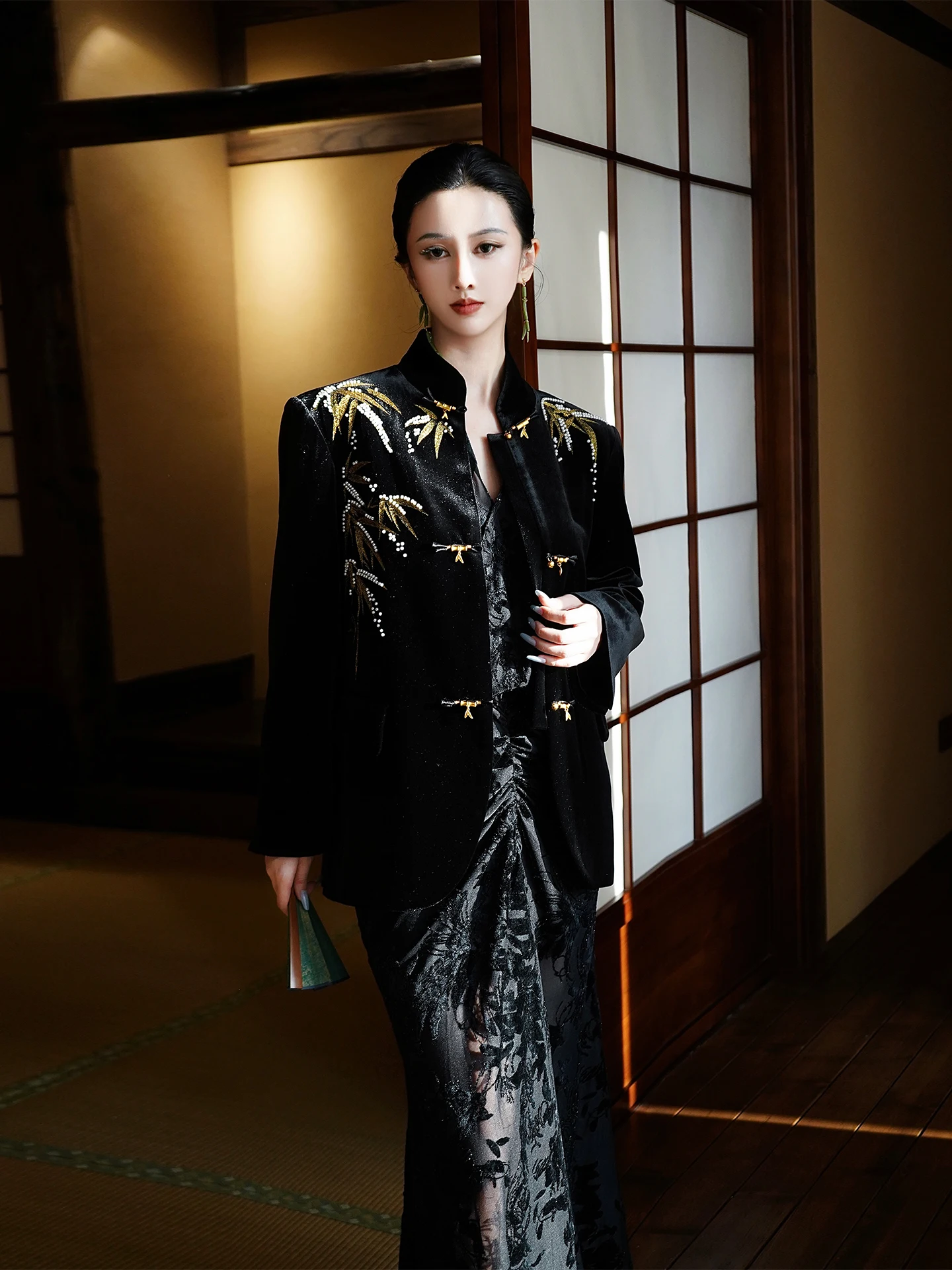 

Charmyo High-End Diamond Velvet Silk Bamboo Embroidery Suit Eastern Territory Owner Self-Kept National Style Tailored Women's...