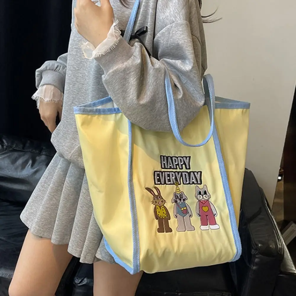 

Portable Reusable Bunny Shoulder Bag Lightweight Casual Cartoon Shopping Bag Portable Cute Embroidery Basket Bag Outdoor