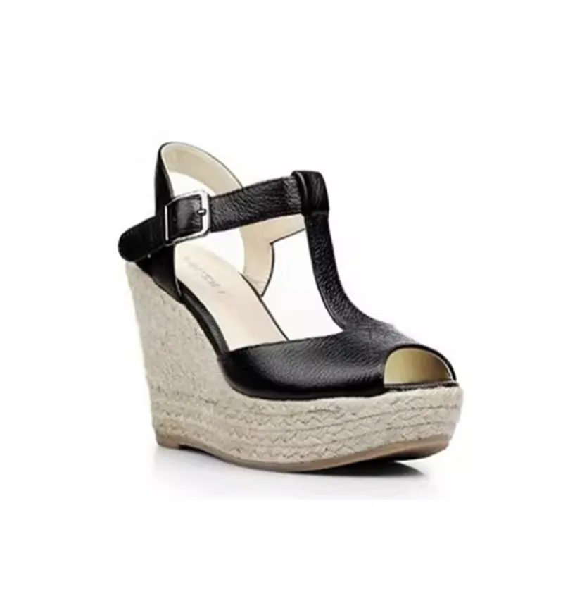 30-43 Summer Women Open Toe Shoes Princess T Strap Buckle Wedge High Heel Sandals Size 30 31 32 33 To 41 42 43