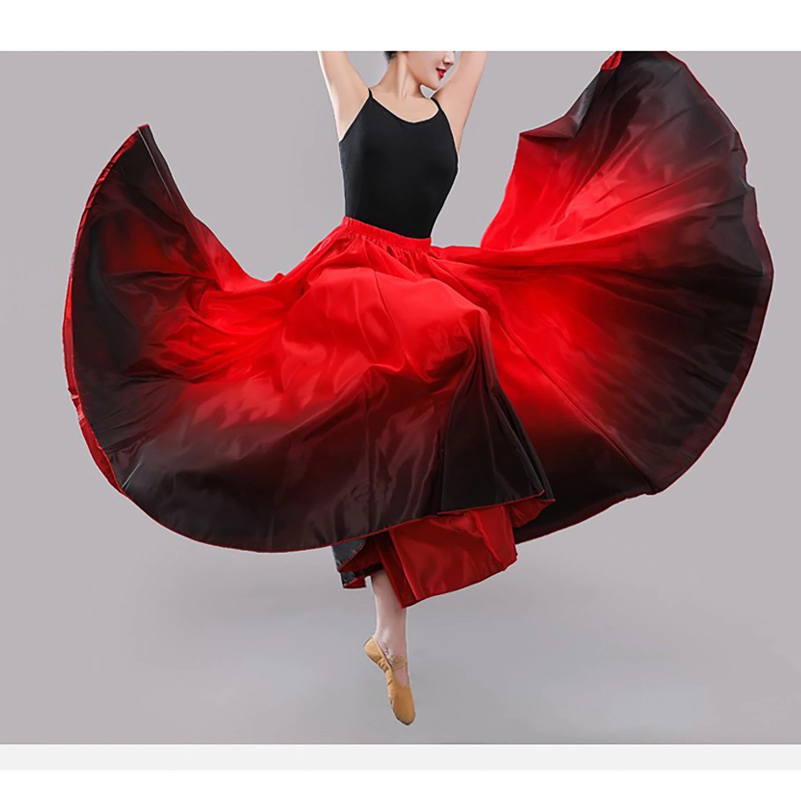 Women's Spanish Dance Long Skirts Flamenco Ballroom Dance Wear Stage Performance Costume Contract Color Wide Hemline Skirts 360D