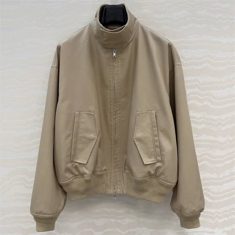 Giacca da donna 2026 Primavera nuovo colletto in piedi antivento a maniche lunghe top Cappotto da donna in puro cotone di alta qualità capispalla y2k