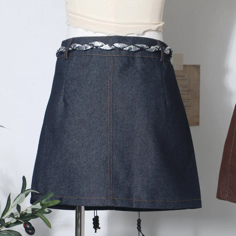 Foulard en soie sangle ceinture rétro taille haute jupe en jean Anti-lumière a-word jupe de hanche