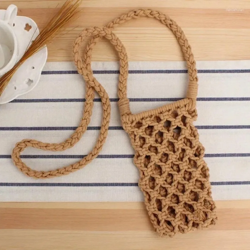 Solid Color Crossbody Phone Bag Crochet Design Lightweight Braided Crossbody Bag Braided Strap Hollow-out Woven