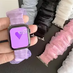 New Organza Double for Apple Watch Bands Scrunchies 22mm Width Women Cloth Pattern Printed Fabric Wristbands