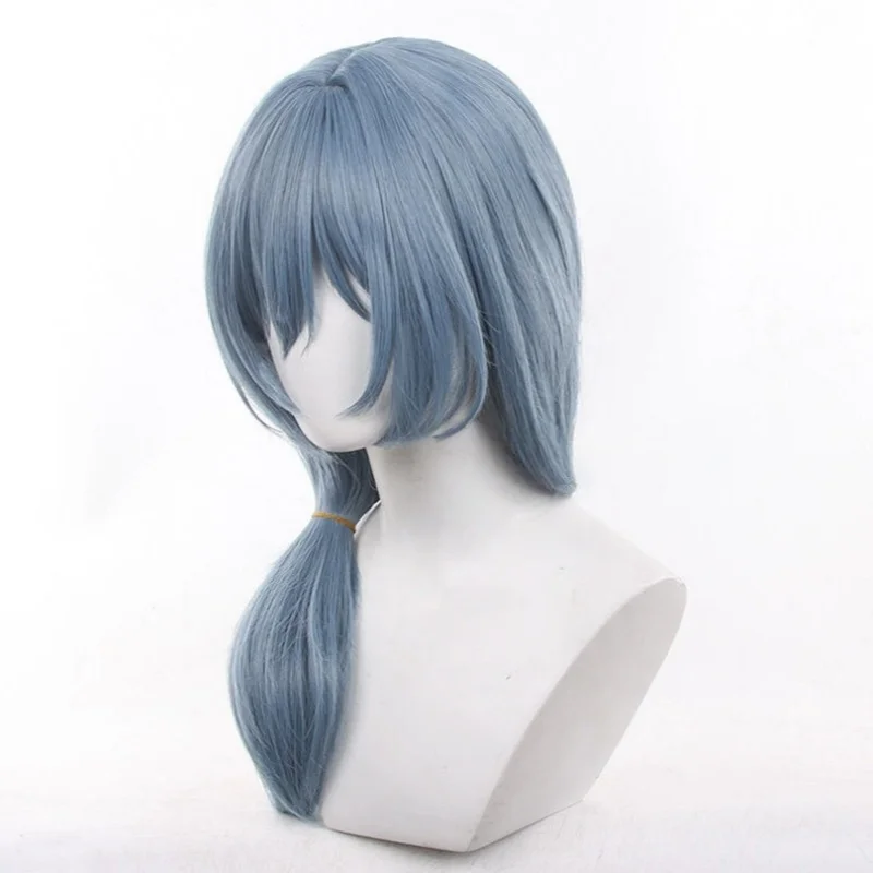 Asahi Rokka Anime Game BanG Dream Coaplay Blue Wig Unilateral Low Ponytail Hair Girl Women ComicCON Party Performance + Wig Cap