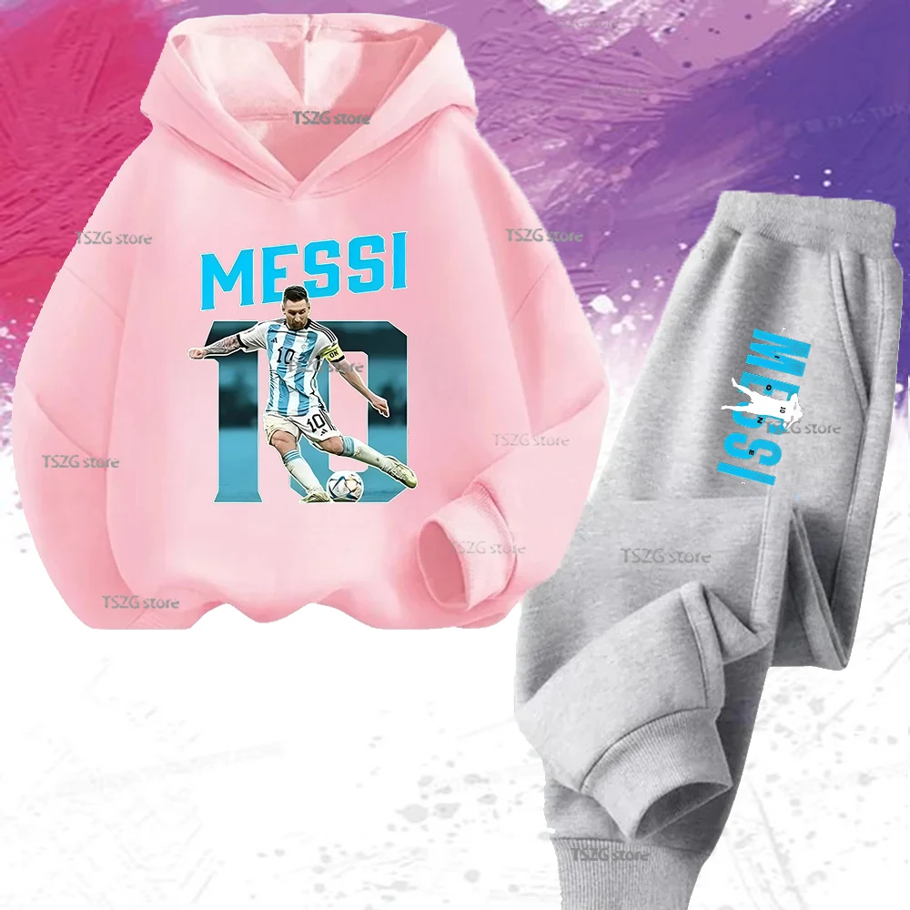 ميسي الصورة الرمزية المطبوعة ملابس الأطفال الأطفال الخريف والشتاء هوديس السراويل 2 قطعة ملابس رياضية غير رسمية للأولاد والبنات #2