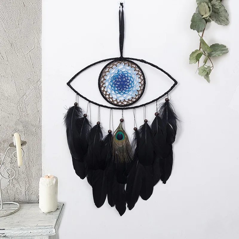Dream Catcher Handmade Black Feathers Wind Chimes Bohemian Living Room Hanging Ornaments Wall Pendants For Bedroom Home Decor