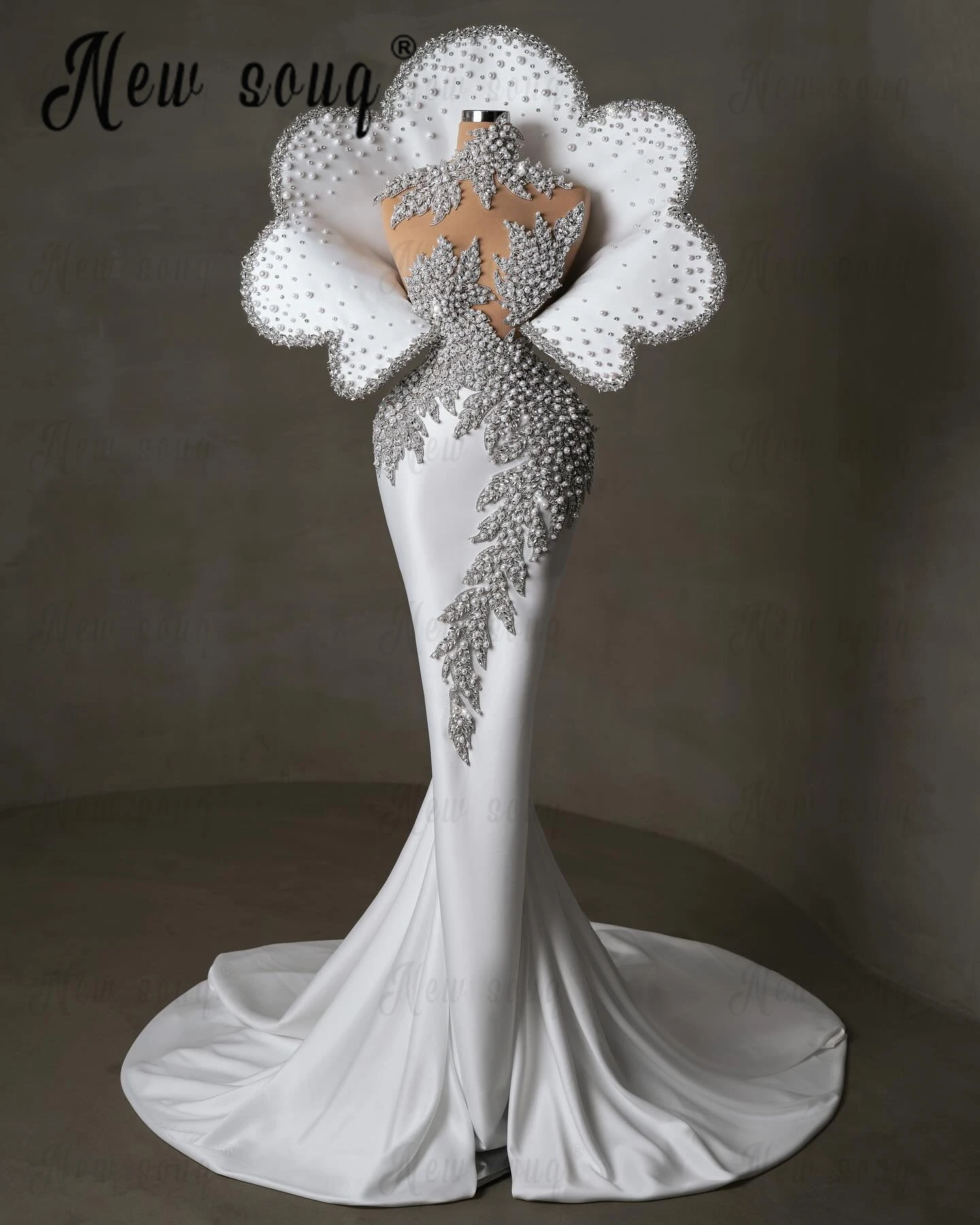 New White Heavy Luxury Evening Dress 2024 Hochzeitskleid With 3D Leaf Design Arabic Ladies Dresses For Special Occasions Custom