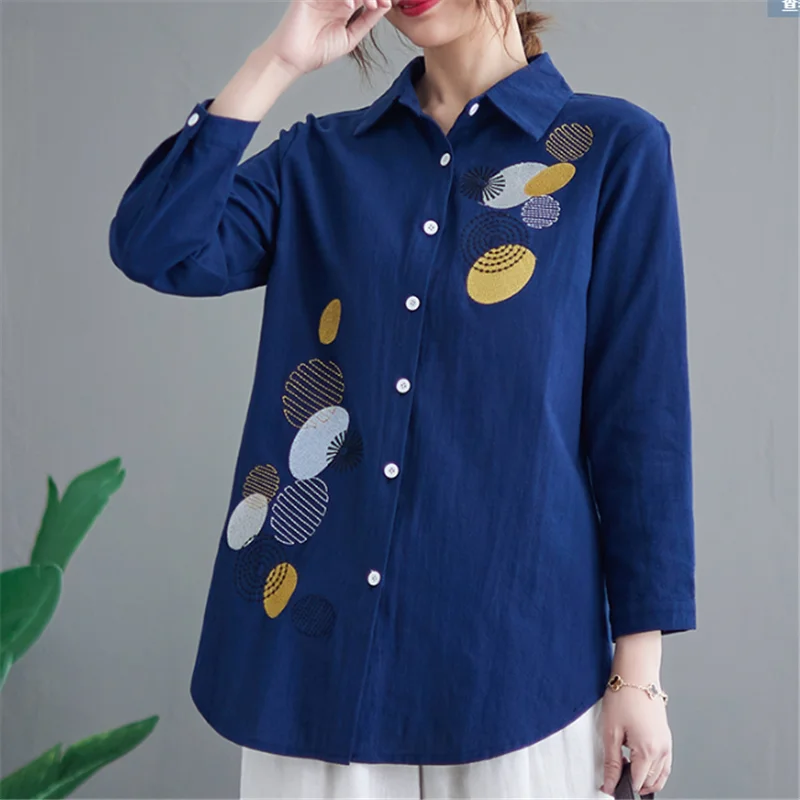 

Elegant And Youth Woman Blouses Spring 2023 Blusas Mujer Envio Gratis New Slim Medium Length Art Retro Embroidered Shirt