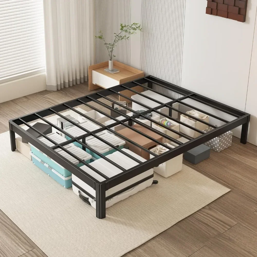 Queen Size Bed Frame, Max 4500lbs Heavy Duty Sturdy Metal Steel Platform No Box Spring Needed Bed Frame Queen Size