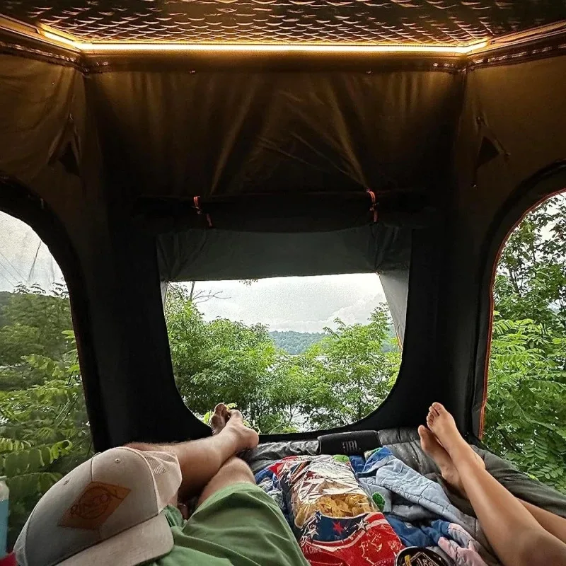 2-3 أشخاص الخيام في الهواء الطلق مثلث الألومنيوم هارد شل سقف السيارة العلوي التخييم خيمة على السطح خيمة #5