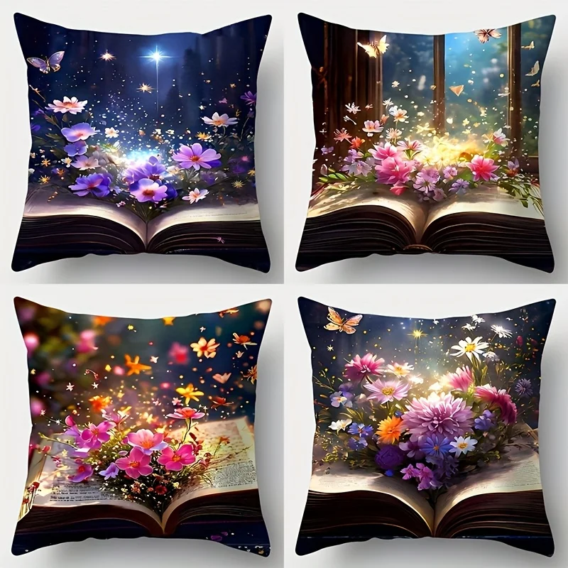 Modern floral and book design digital printing pillow cover Short plush Suitable living rooms bedrooms sofas throw cushion cover