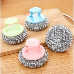 Detachable Stainless Steel Cleaning Ball Washable Handle Steel Wire Cleaning Brush Multipurpose Kitchen Wash Pot Dish Bowl Brush