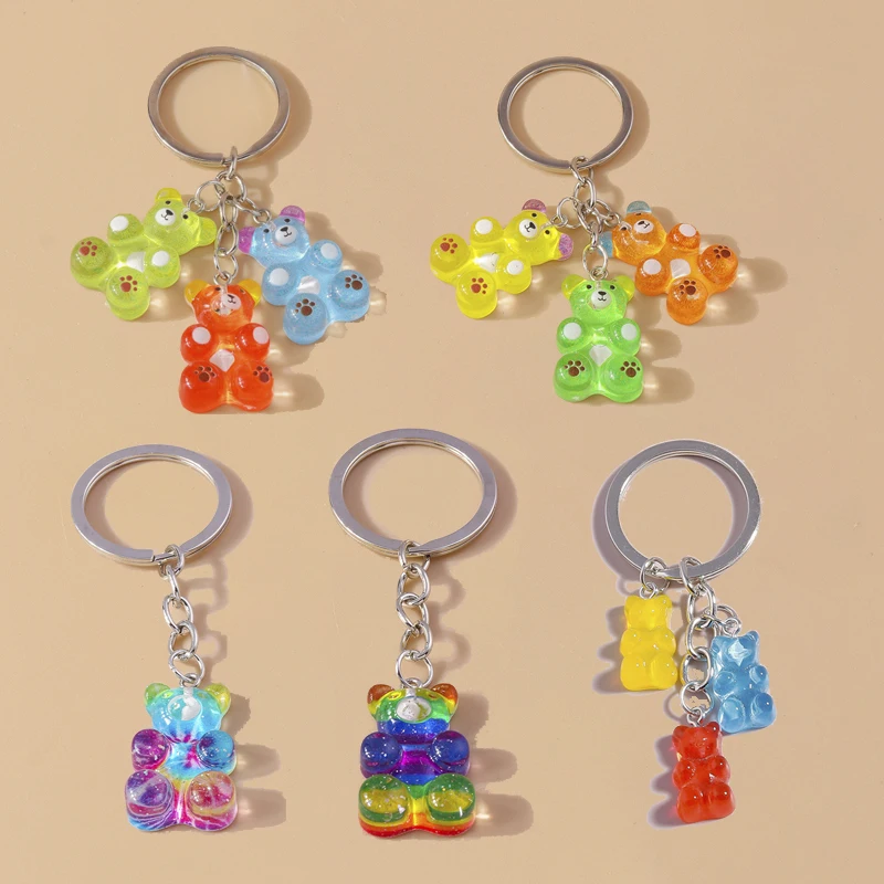 Bunte Harz 3d Bär Schlüssel bund Tier Schlüssel ringe Anhänger für Frauen Mädchen Schlüssel halter Handtasche Anhänger Charms DIY Schmuck Geschenke