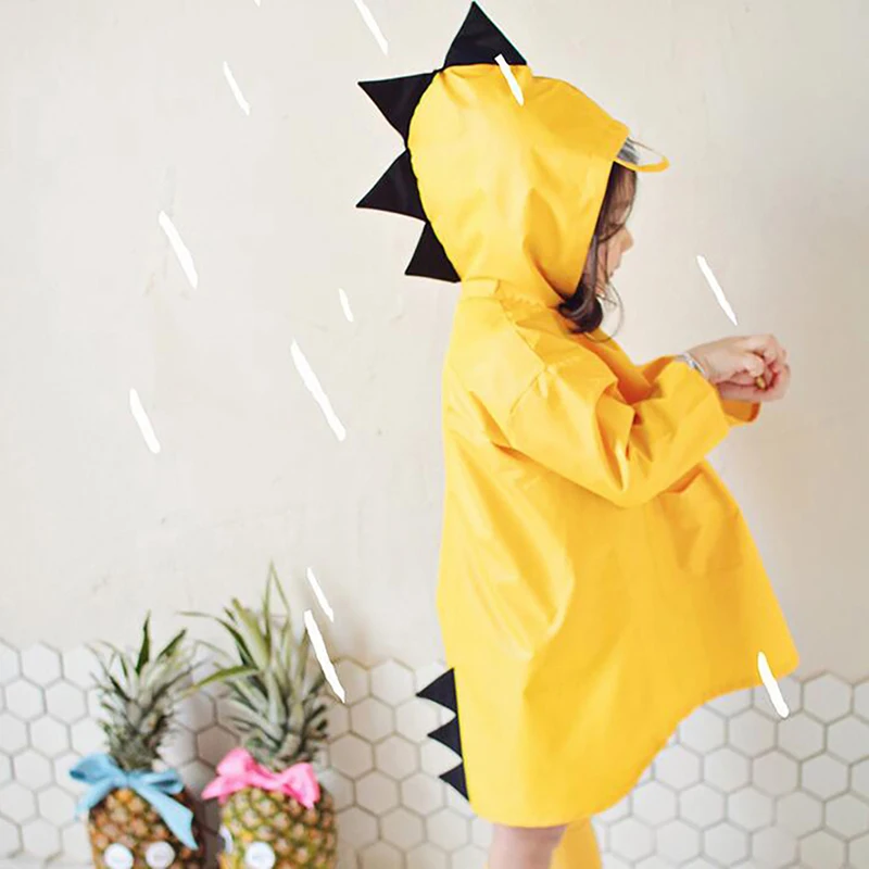 Cute Dinosaur Kids Raincoat Rainwear Outdoor Children's Baby Hooded Raincoat Jacket With Storage Bag, Red, Yellow, S,M,L,XL,XXL