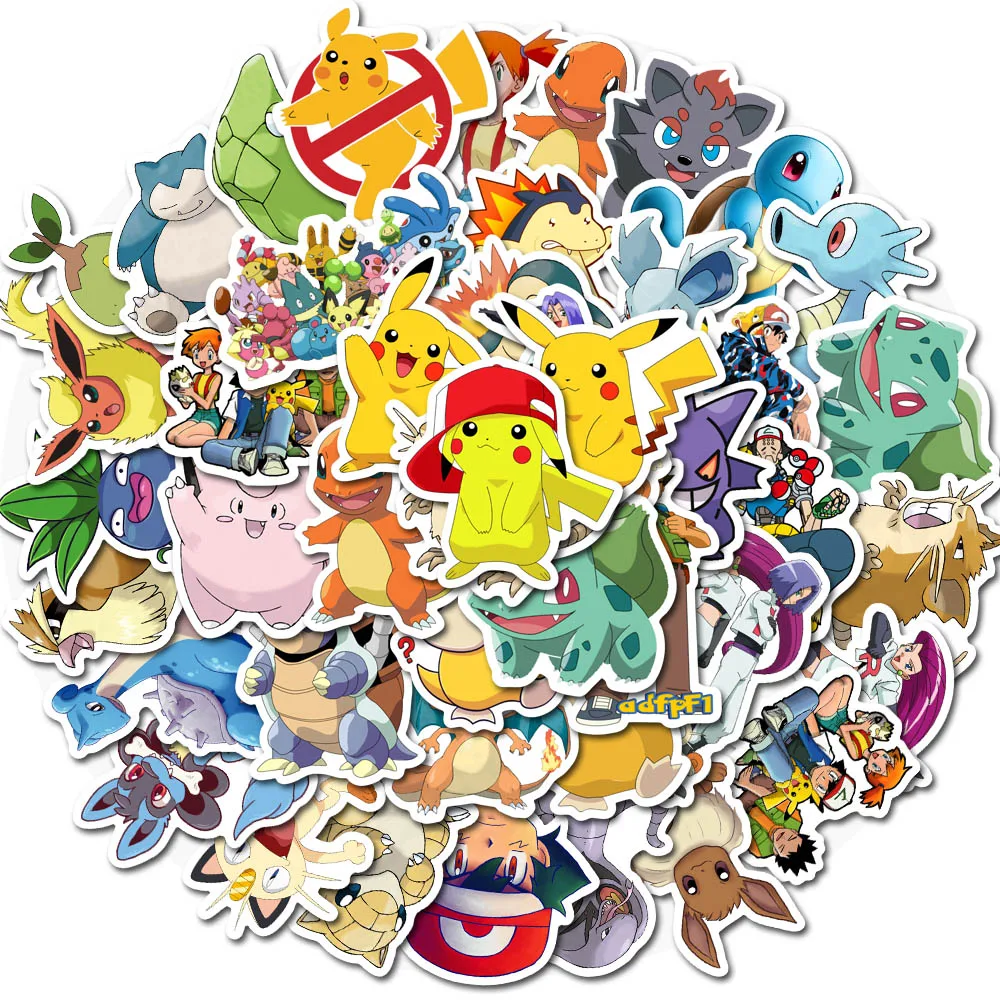 50PCS Anime Pokemon Stickers Kawaii Cute Pikachu Skateboard Bicycle Guitar Book Laptop Movie Cartoon Stiker Pack Kids Toy Gift