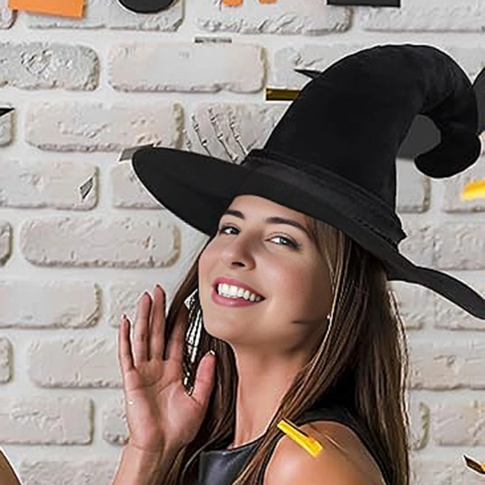 Halloween Black Witch Hat 3D Flower and Skeleton Hand Cap Cosplay Headwear for Women