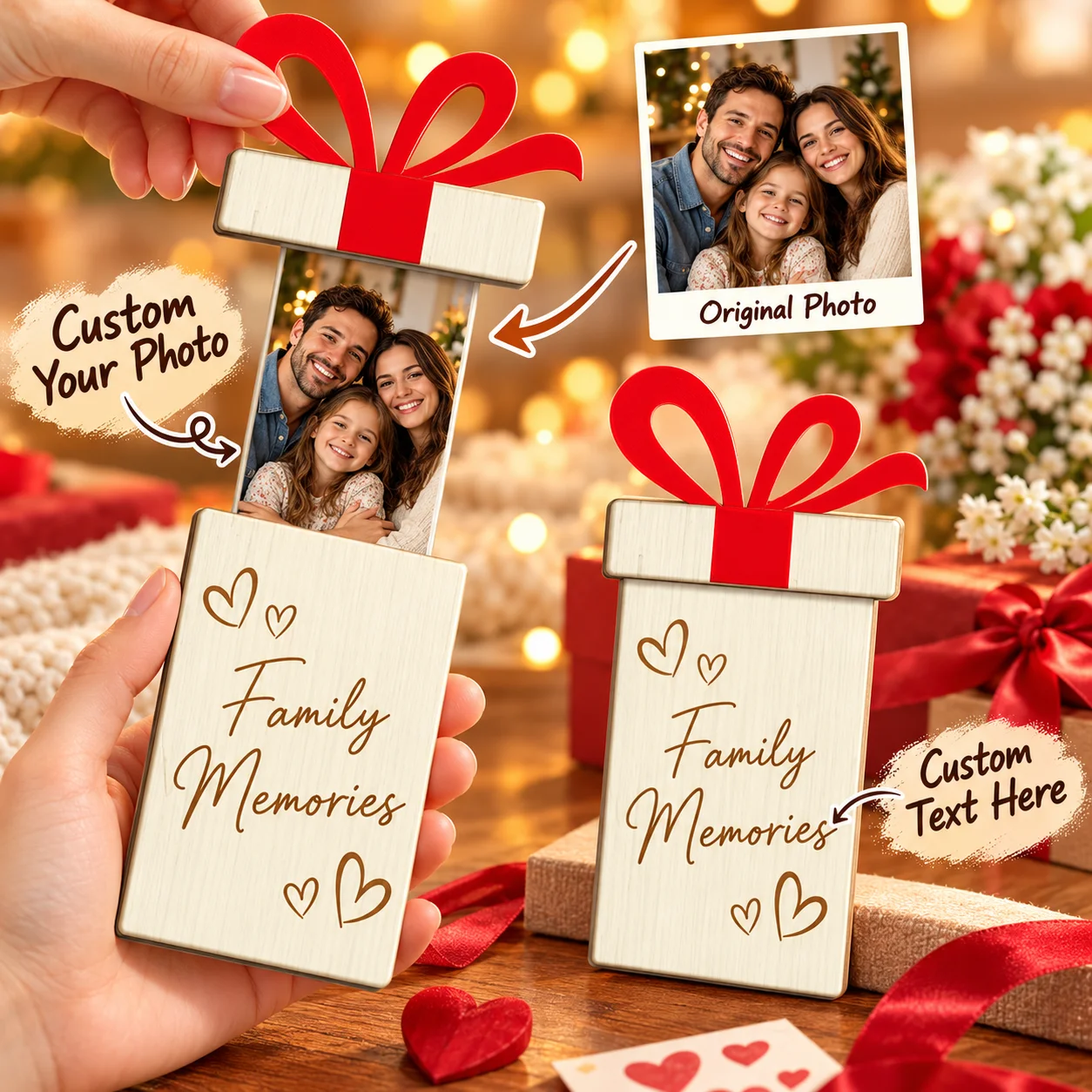 Custom Wooden Gift Card Holder Engraved Pull Drawer Personalized Photo Keepsake Best Family Gift for Mother Father Birthday
