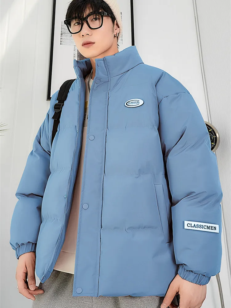 

Men's Thiened Cotton Jaet Stand Collar Bread Sle Winter Coat Loose Fit Faionable Youthful Polyester Inner Warmth