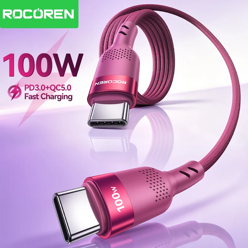 Rocoren 100W Type-C to USB Fast Charging Type C Cable 100W PD3.0 USB C Quick Charging Date Cord For iPhone Samsung Laptop iPad