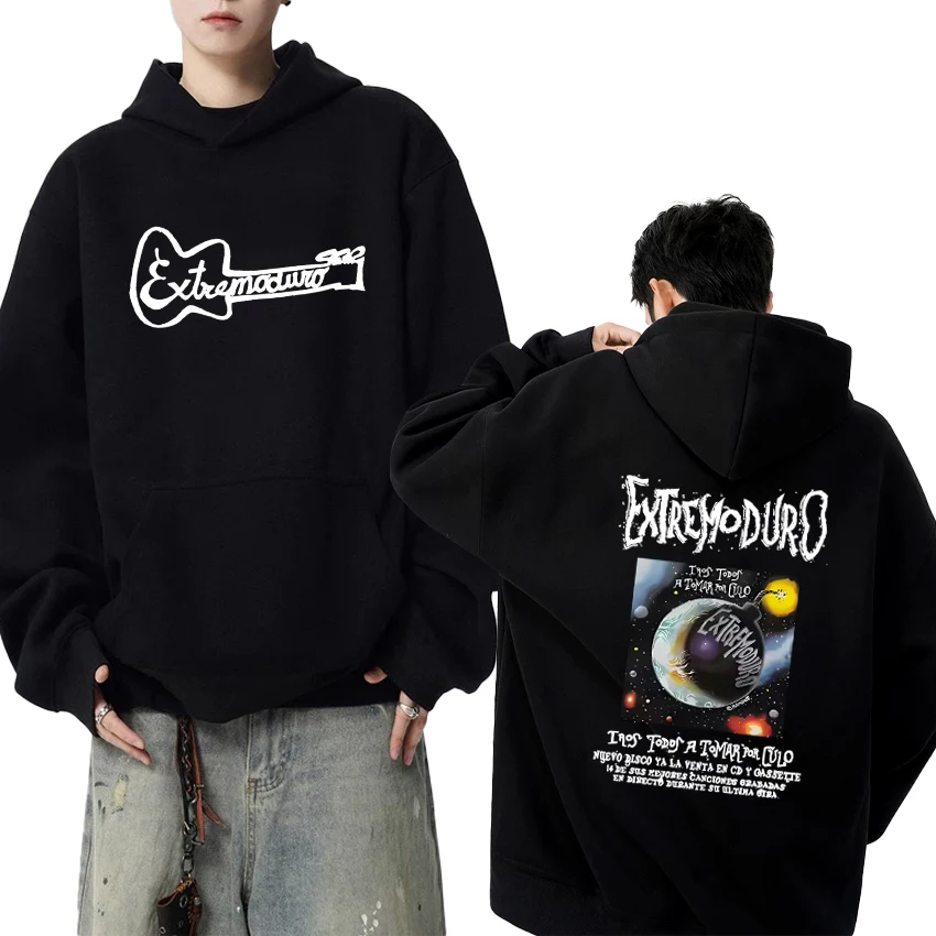 

Hot Rock Band EXTREMODURO Tour 2025 Double Sided print Hoodie New Unisex hip hop vintage streetwear Men women Fleece pullovers