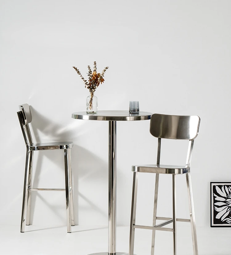 Modern minimalist stainless steel high foot bar chair