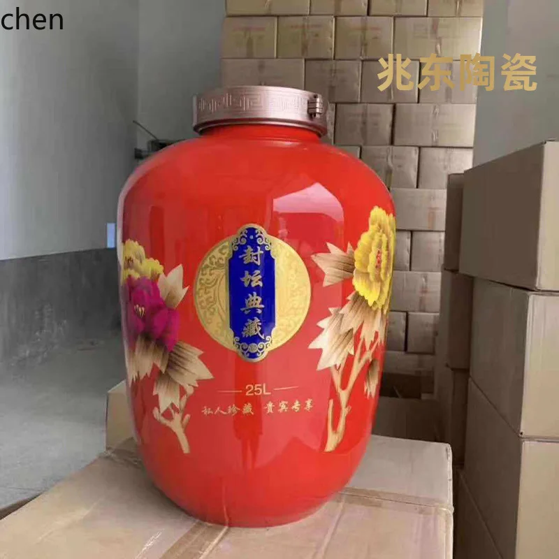 YFY  antique wine jar 50/ 30kg cellar wheat straw ceramic white wine jar empty bottle large mouth for home sealed