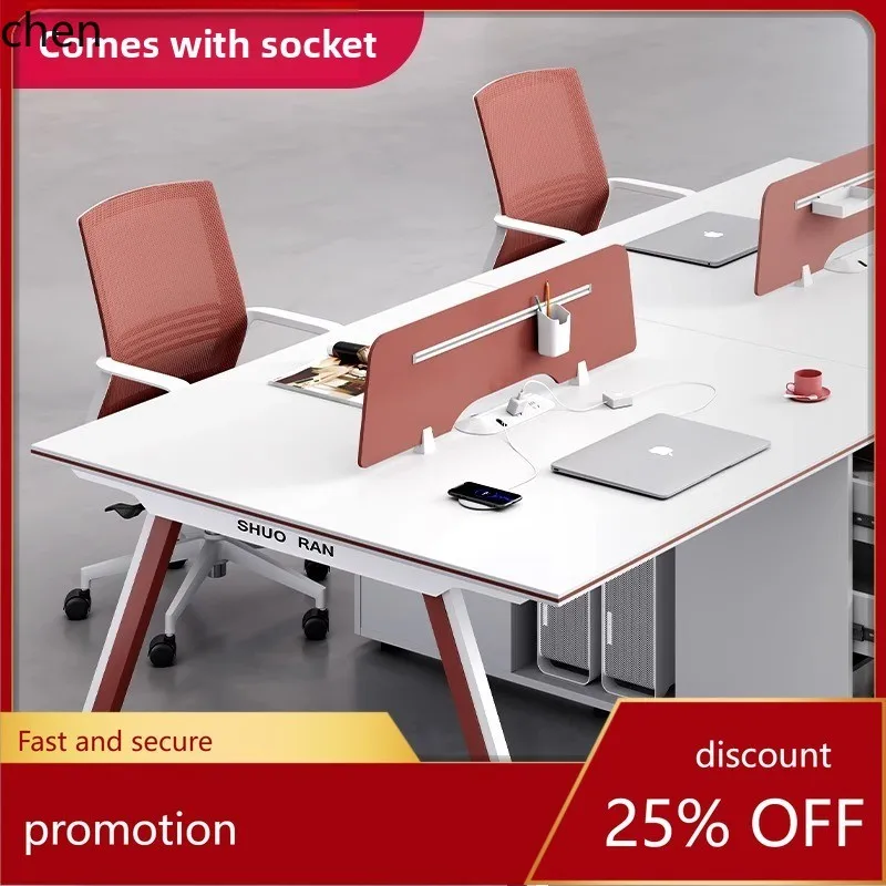 CZ  Office Desk Employee Station 4-6 Person Staff Desk and Chair Set with Socket Simple Modern Furniture Computer Desk