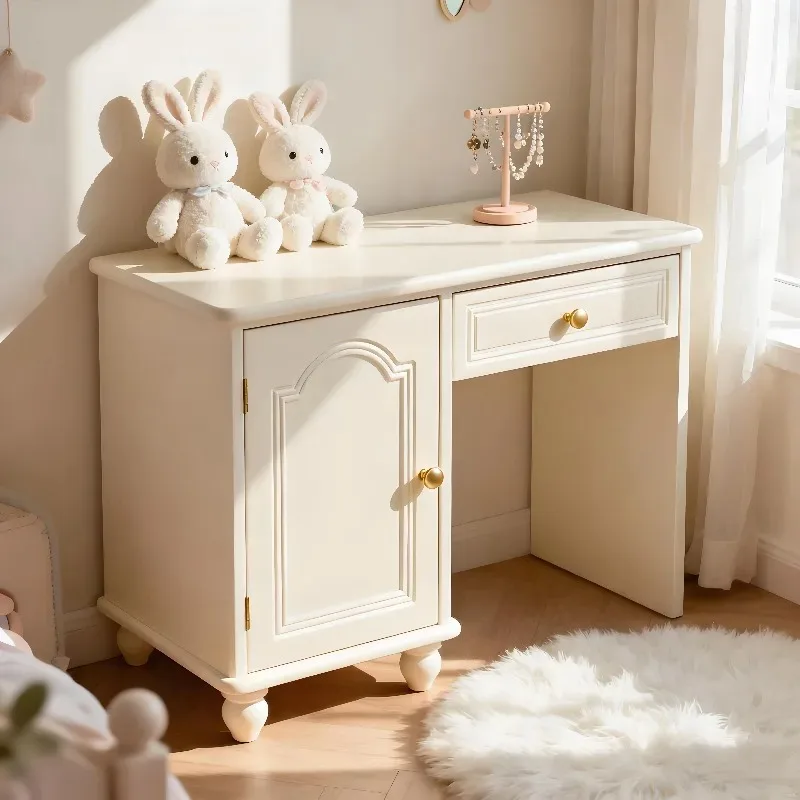 French solid wood dresser cosmetic table white bedroom bedside American modern simple cream style small apartment bedside view 2
