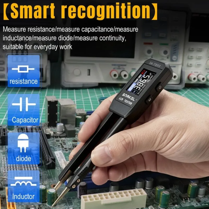 snakol-sk-tb93用dt16-充電式スマートlcrピンセットブリッジテスター-デジタル抵抗・静電容量・インダクタンス計