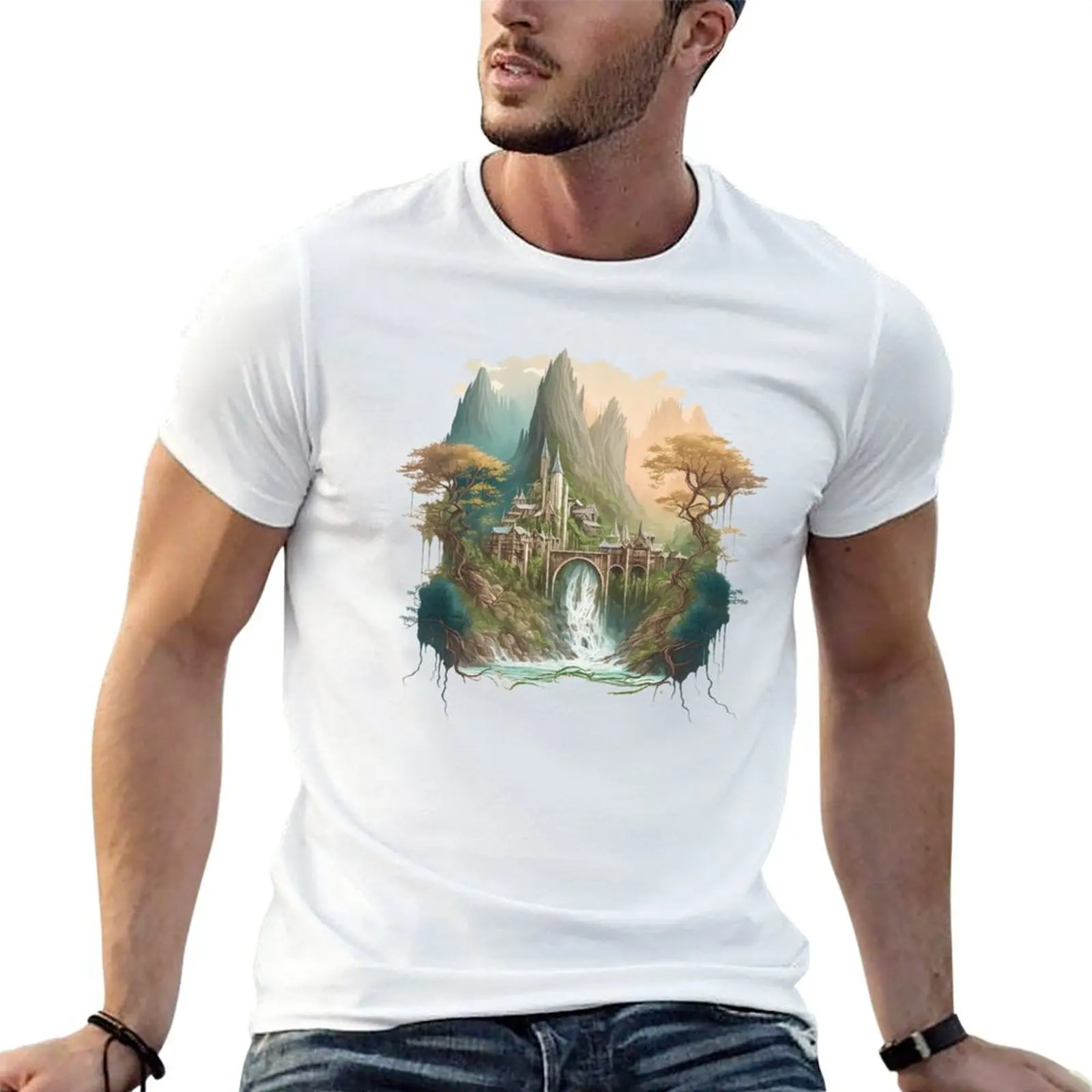 

The Last Homely House - Waterfall - Fantasy T-Shirt man t shirts graphic t shirts with prints T-Shirt