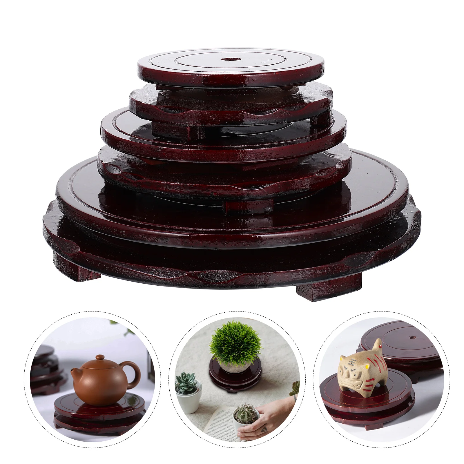 

3Pcs Rotating Wood Display Bases Decorative Vase Flower Pot Bonsai Stands Home Office Hotel Meeting Room Ornament Tray