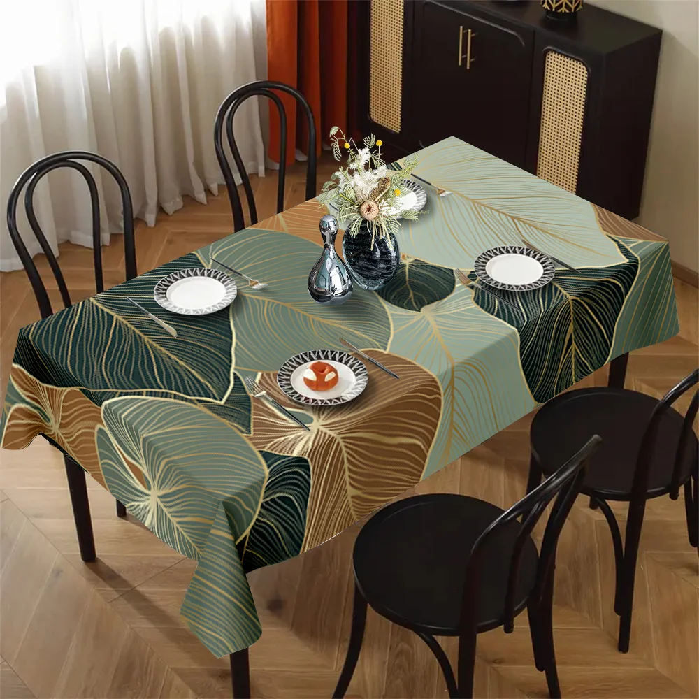 1pc exquisite abstract leaf pattern printed tablecloth, durable polyester tablecloth, stylish and elegant