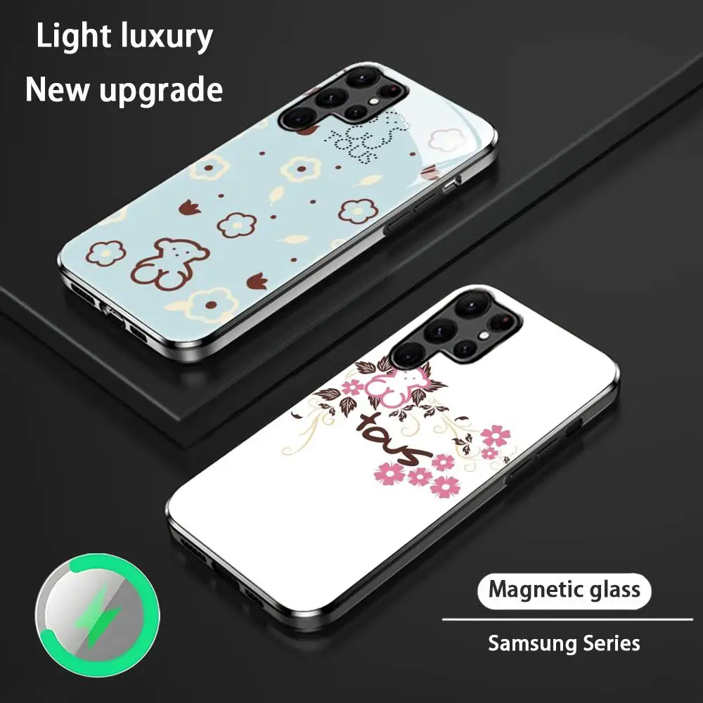 Роскошный чехол для телефона с логотипом медведя для Samsung S26 S25 S24 S23 S22 S21 S20 Plus Ultra, стеклянный магнитный чехол T-Tou-SES