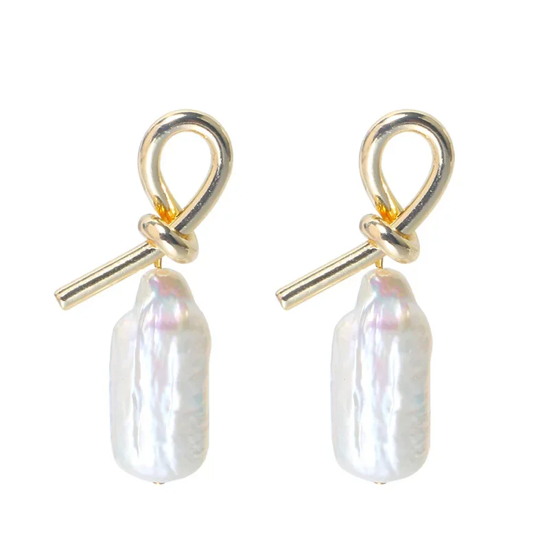 Naturalne barokowe kolczyki z perłami 18K pozłacane miedziane kolczyki sztyfty dla kobiet luksusowa biżuteria podkreślająca osobowość