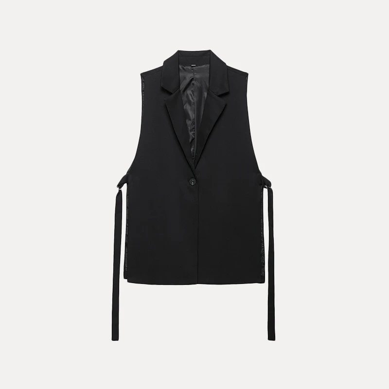 Gilet de costume Svel pour femmes, mi-long, un bouton, en Fiber de Polyester, Design Z, Design fendu, été 2025