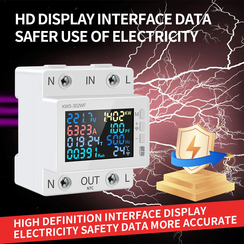 Tuya WiFi 8in1 Power Meter 2P AC Energie Meter APP Steuerung 170-270V/63A spannung und Strom Meter Strom Meter Smart Leben – Detail 3