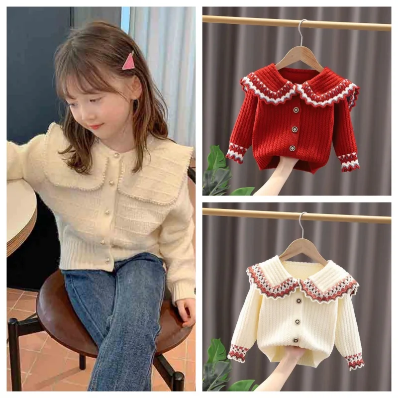 Spring And Autumn Girls Primary And Secondary Children Baby Flowers Sweater Cardigan Children's Elegance
