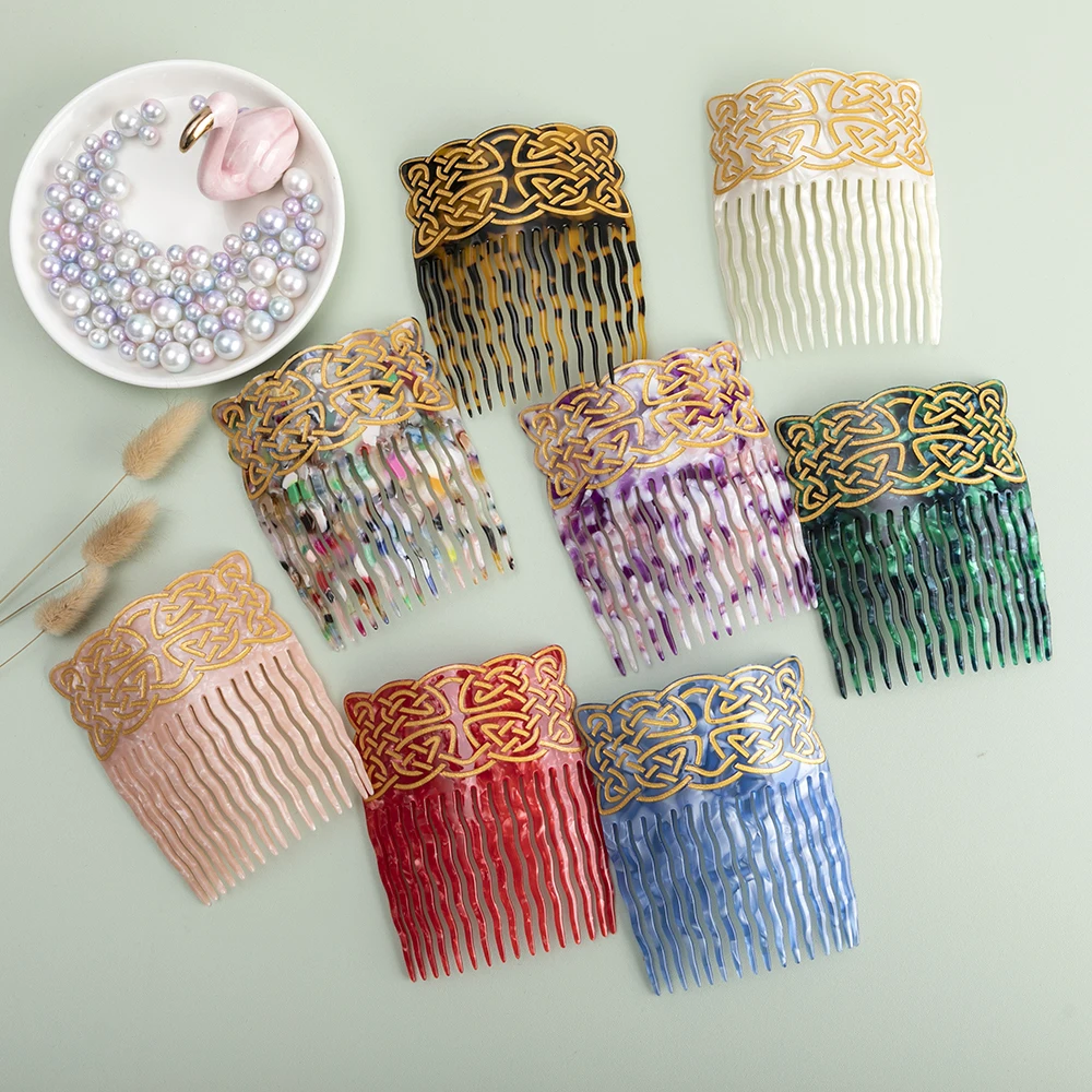 Vintage Hair Combs Colorful Acetate Hair Accessories Tortoiseshell Women Hair clips Flamenco Headdresses Comb Hair forks jewelry