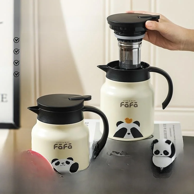 

Термос-чайник Panda большой емкости для офиса, из нержавеющей стали 316L, с ручкой, для заваривания чая
