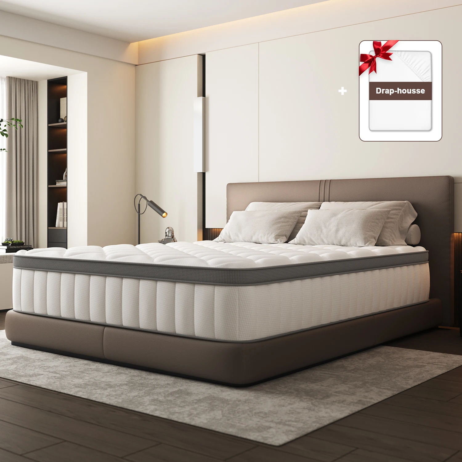 Daccormax Matelas 25cm (Multi-Tailles) à Ressorts Ensachés,Support Ergonomique 7 Zones pour la Protection de la Colonne Vertébrale, Drap Housse Offert