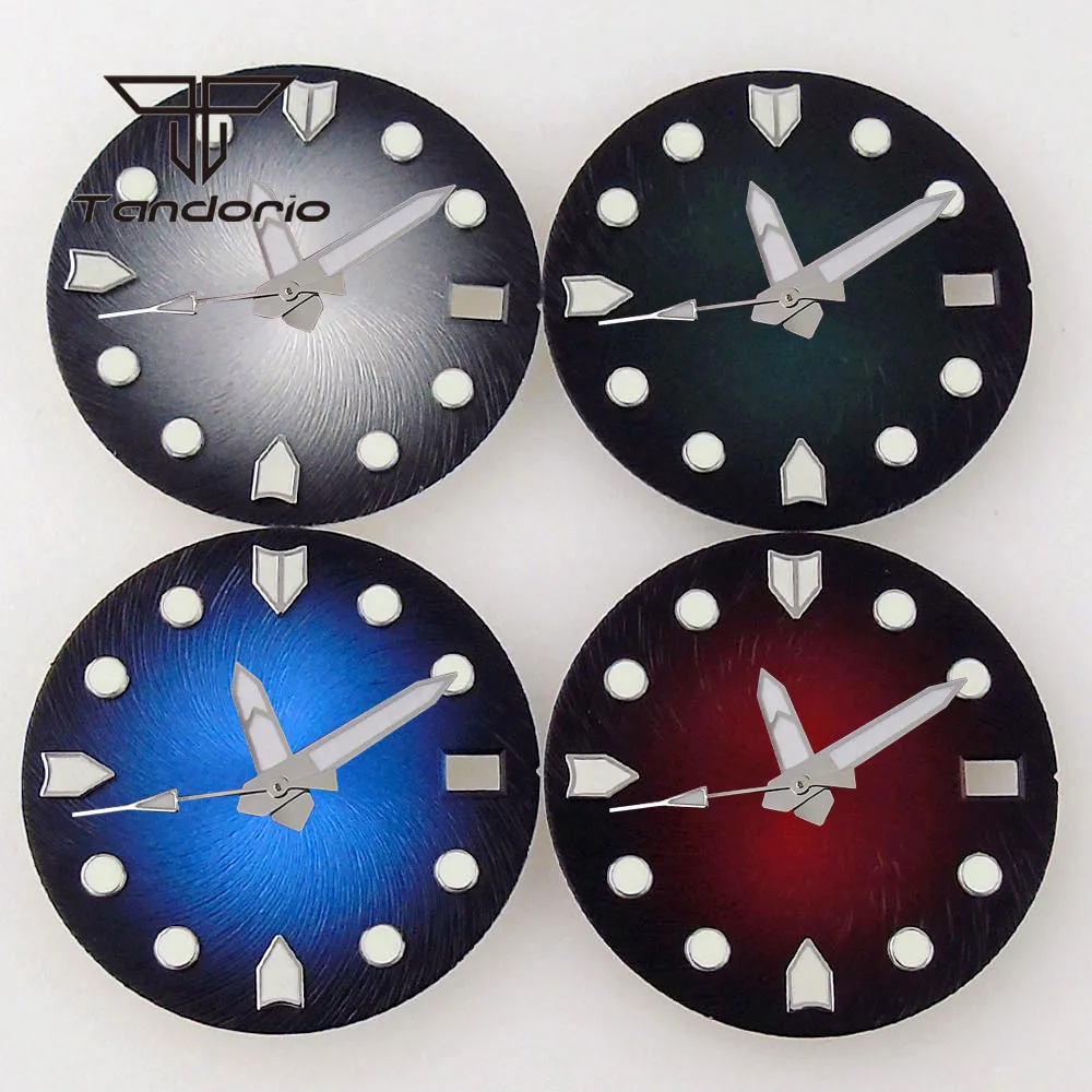 

28.5mm Blue Red Green Gradient Color Watch Dial Face Date Window Hands Set Accessories Fit NH35 NH35A Automatic Movement