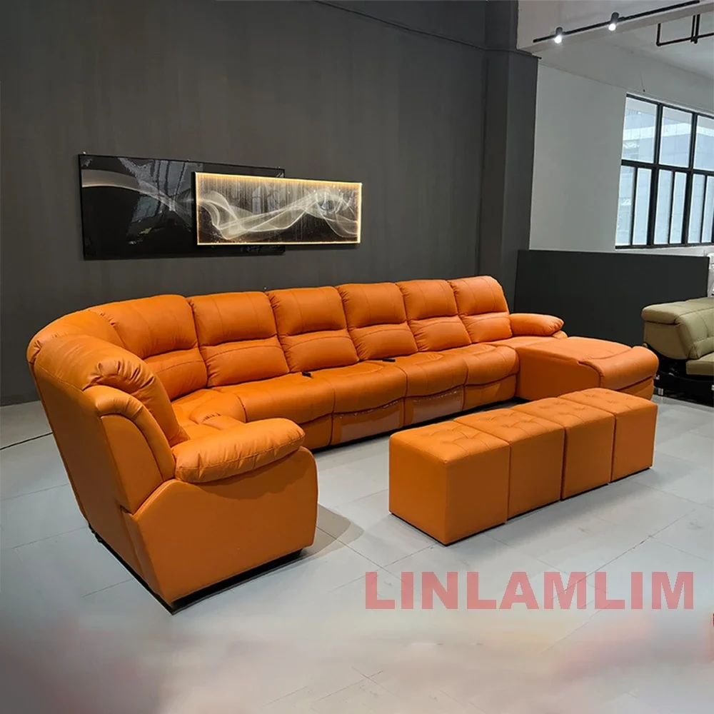 أريكة كرسي فاخرة كبيرة الحجم مع صالة تشيس - جلوس مسرح كهربائي منزلي، جلد طبيعي - لغرفة السينما #4