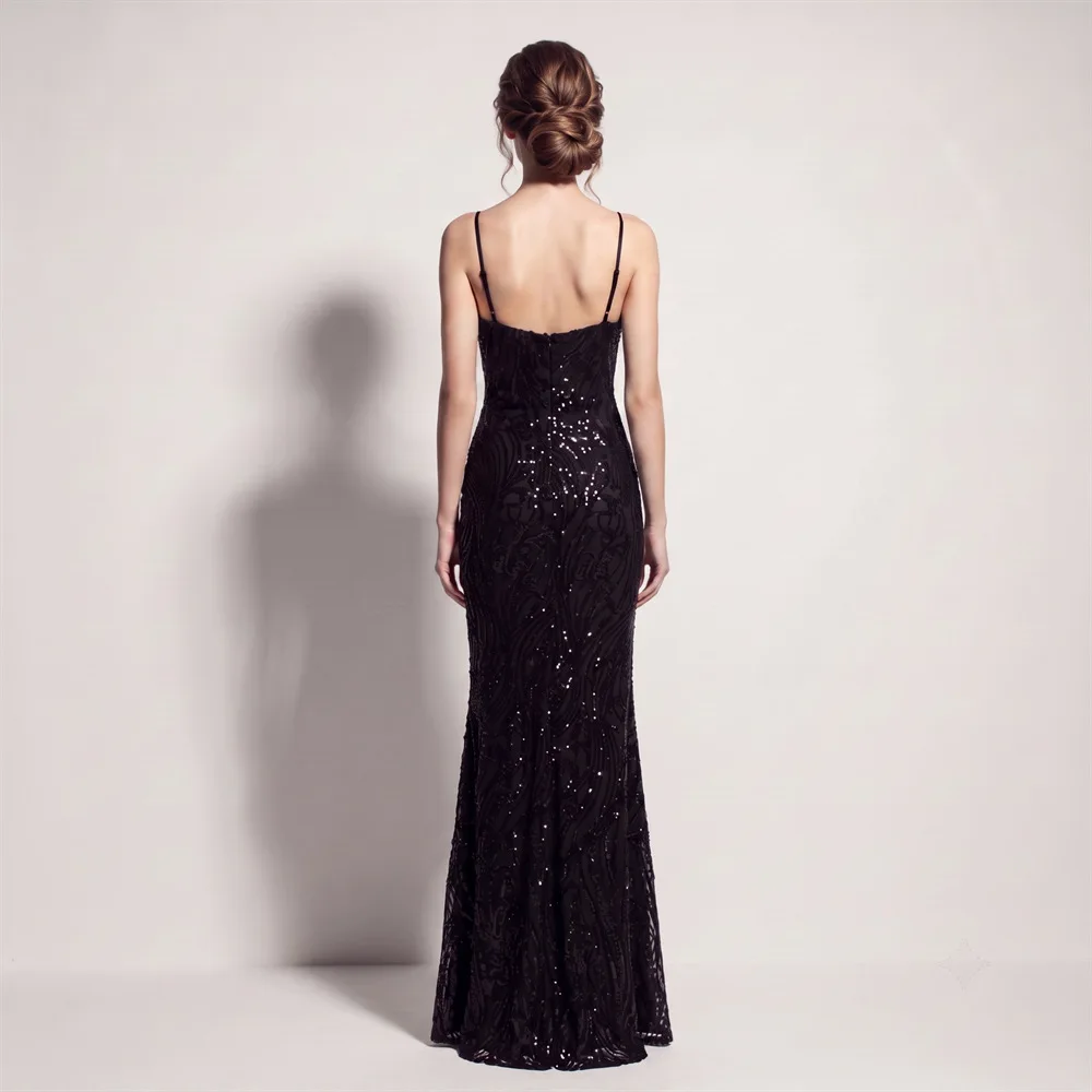 DEERVEADO 11 Colors Elegant Mermaid Slit Sequins Evening Dresses for Woman Formal Gowns Prom Party Maxi Dresses with Feathers