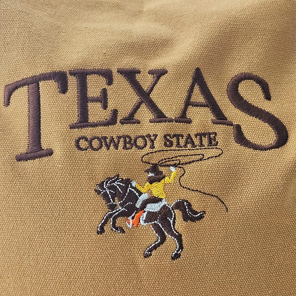 Texas Cowboy State Retro Embroidered Canvas Shoulder Bags 80s 90s Reusable Shopping Bags Ladies Casual Brown Handbag Tote Bag