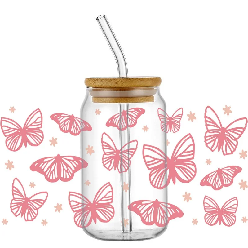 Miniso 3D Beautiful Butterfly Sticker 16oz UV DTF Cup Wrap Transfers Stickers Cartoon Bear Washable Custom Logo DIY Mug Sticker