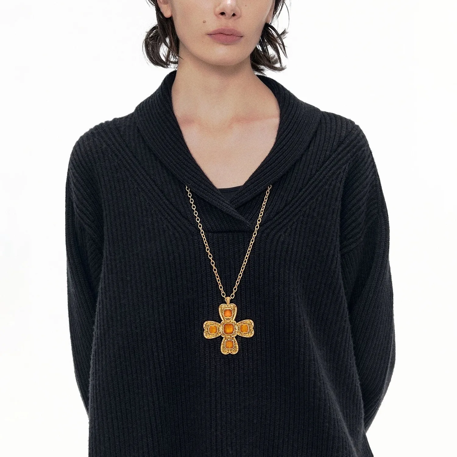 

Statement Fashion Big Cross Pendant Long Necklace For Women 2024 New Runway Jewelry Choker Collares