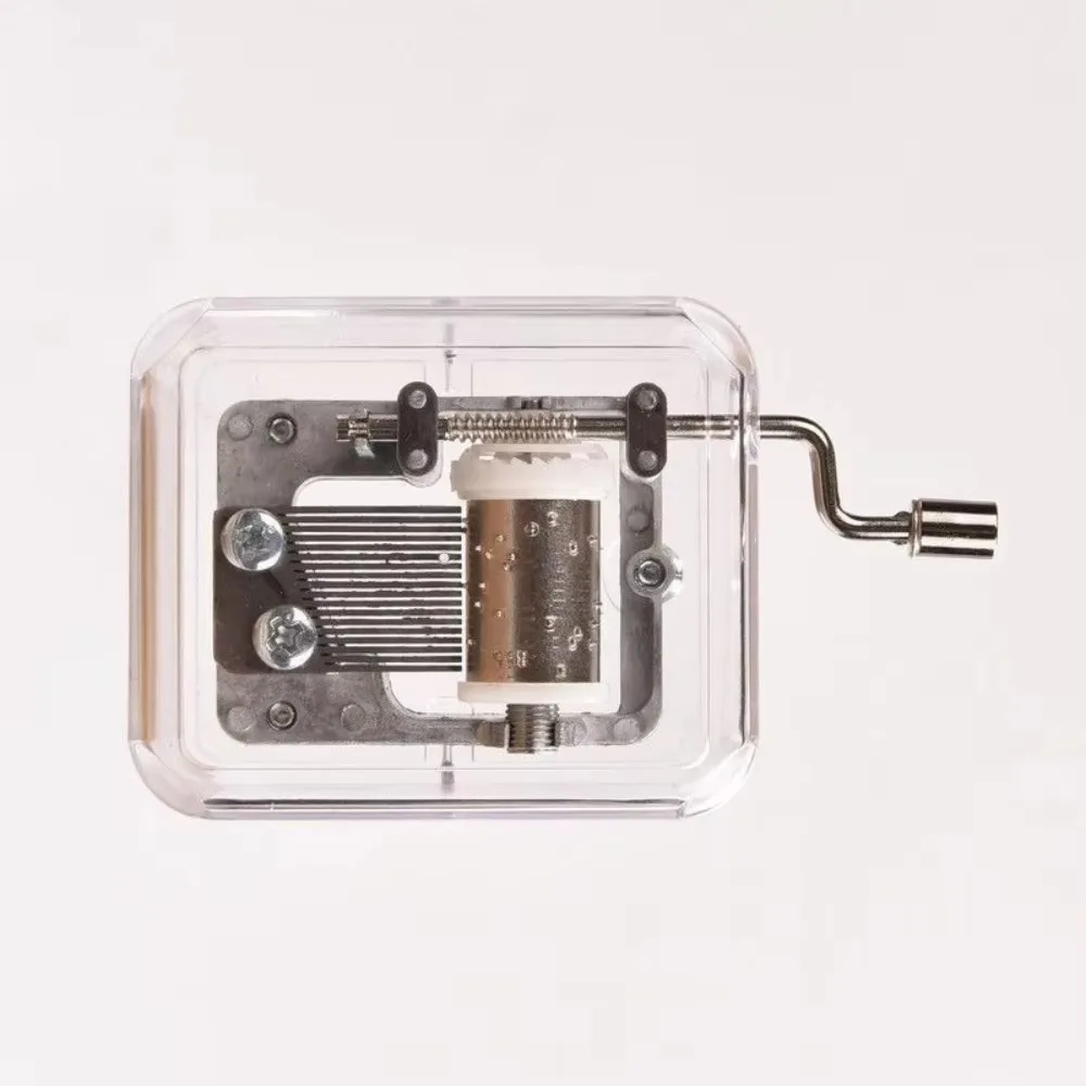 Novelty Acrylic Transparent Mini Music Box Clockwork Spring Square Dancer Music Box Random Song Hand Cranking Music Box Gift
