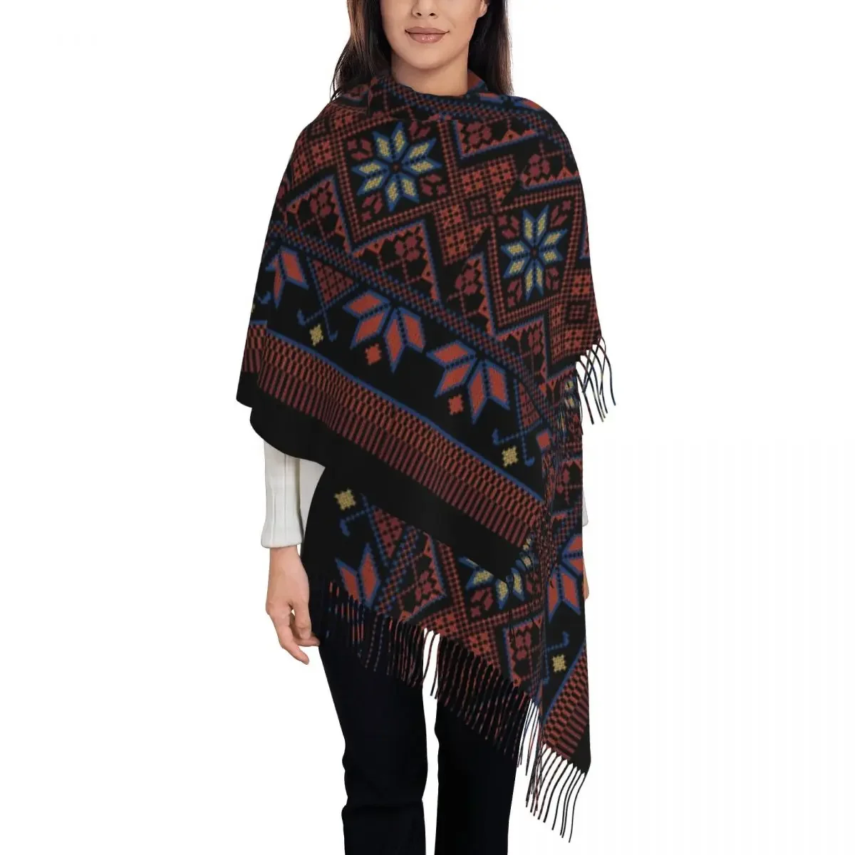 Palestinian Tatreez Scarf for Women Winter Fall Pashmina Shawl Wrap  Arabic Large Shawl Scarf Daily Wear