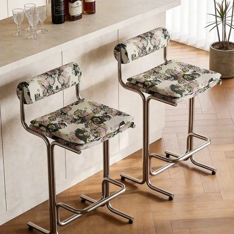 

Stainless Steel Fabric Bar Chair Modern Premium Light Luxury Home Bar Cafe High Chair